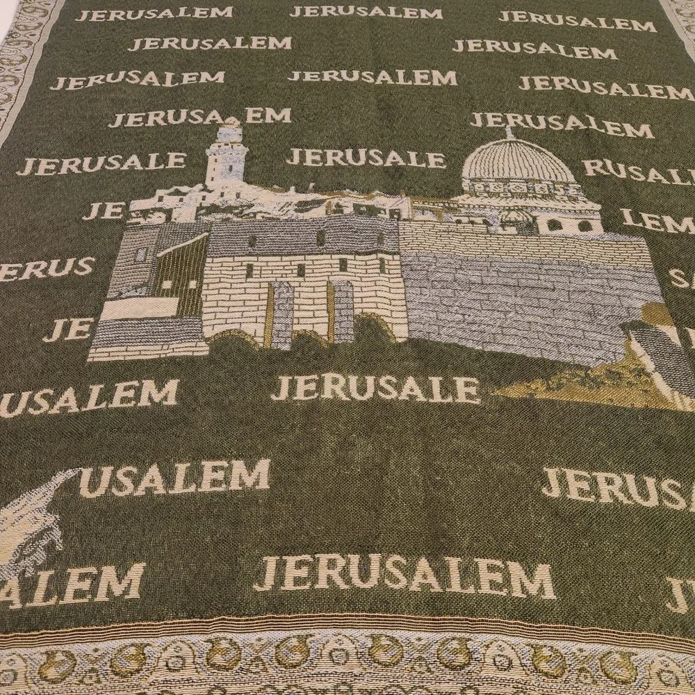 Jerusalem Cashmere Scarf Olive Green Pashmina Shawl Holy Land Souvenir 68x27